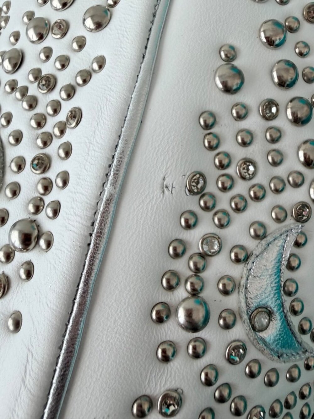 Lane SOLSTICE Womens White Studded Cowboy Boots Tall Snip Toe Leather Size 8 - Picture 6 of 14